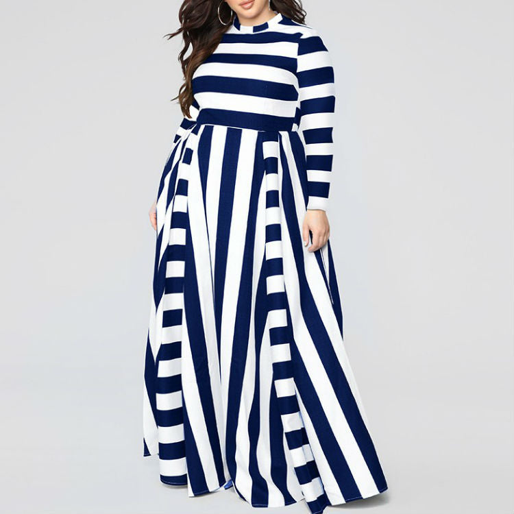 Loose  Plus Size Striped Woman's Dress