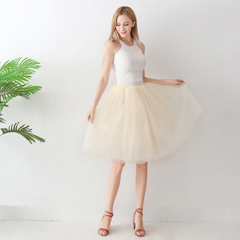 Puff Skirt Pleated Mesh Skirt