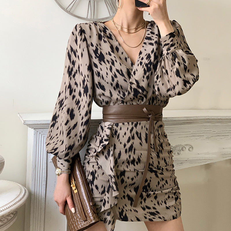 Light Mature Style Leopard Print Dress