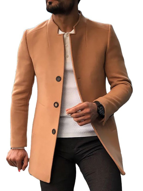 Fall New Trend Men's Solid Color Slim Woolen Coat