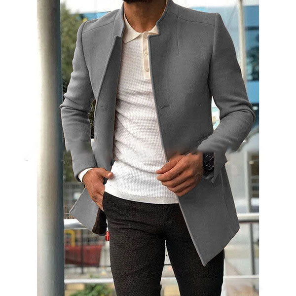 Fall New Trend Men's Solid Color Slim Woolen Coat