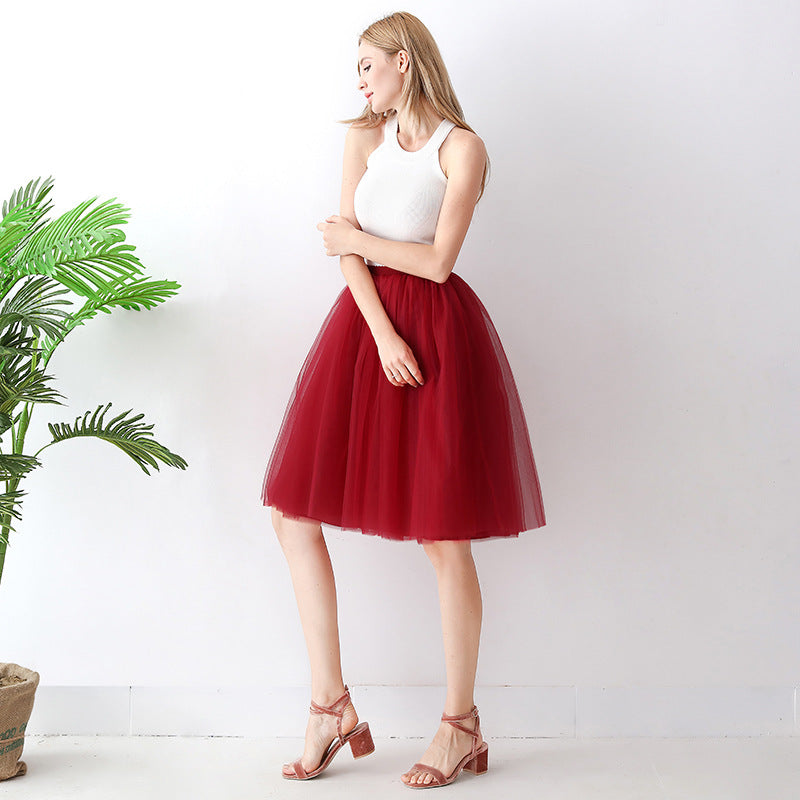 Puff Skirt Pleated Mesh Skirt