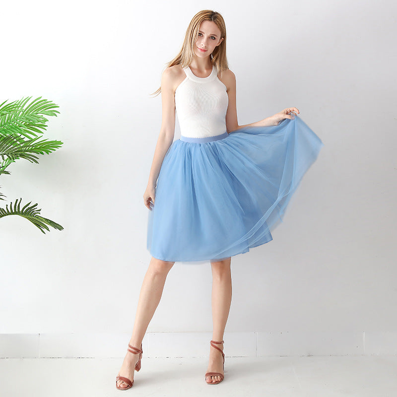 Puff Skirt Pleated Mesh Skirt