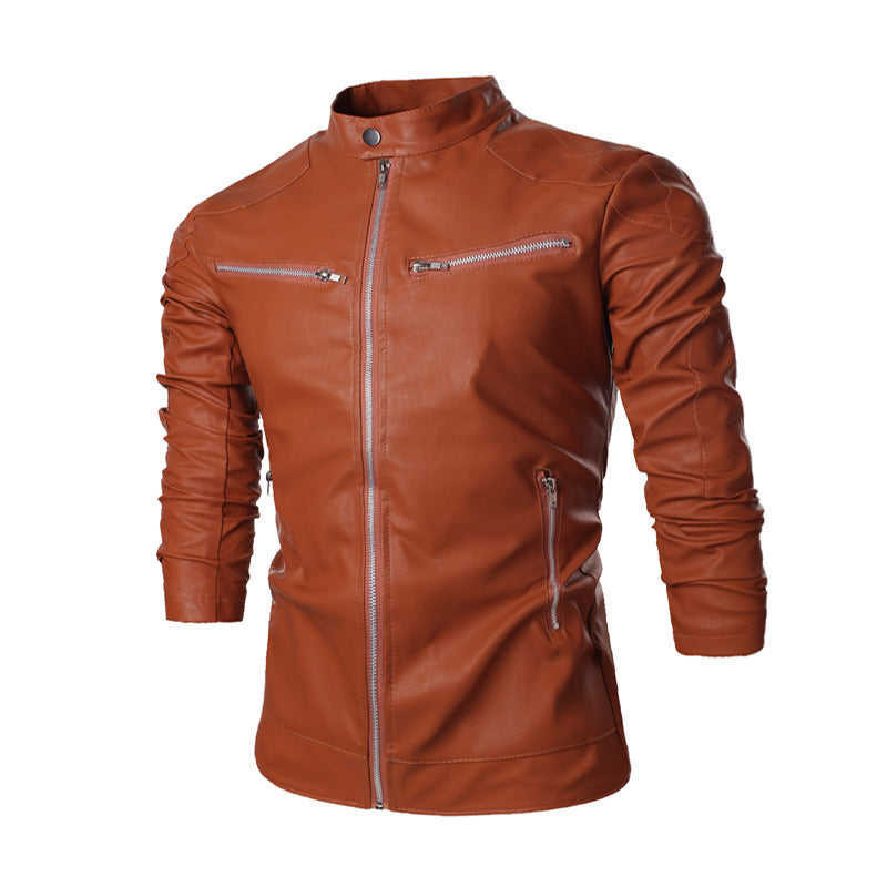 Men's Leather Dark Brown Jackets Korean Style Casual Slim Fit Men fabric  hooded jacket | leathersguru