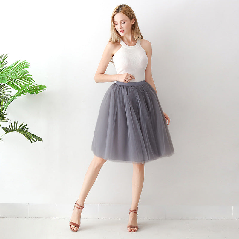 Puff Skirt Pleated Mesh Skirt