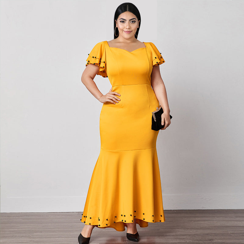 High Waist Plus Size Ruffle Dress Women