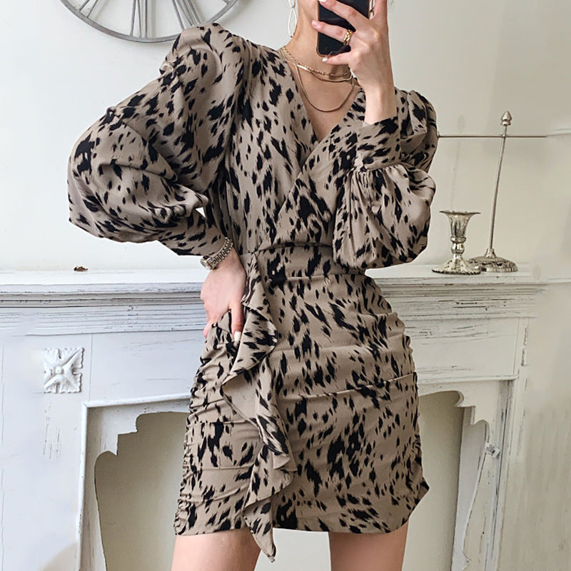 Light Mature Style Leopard Print Dress