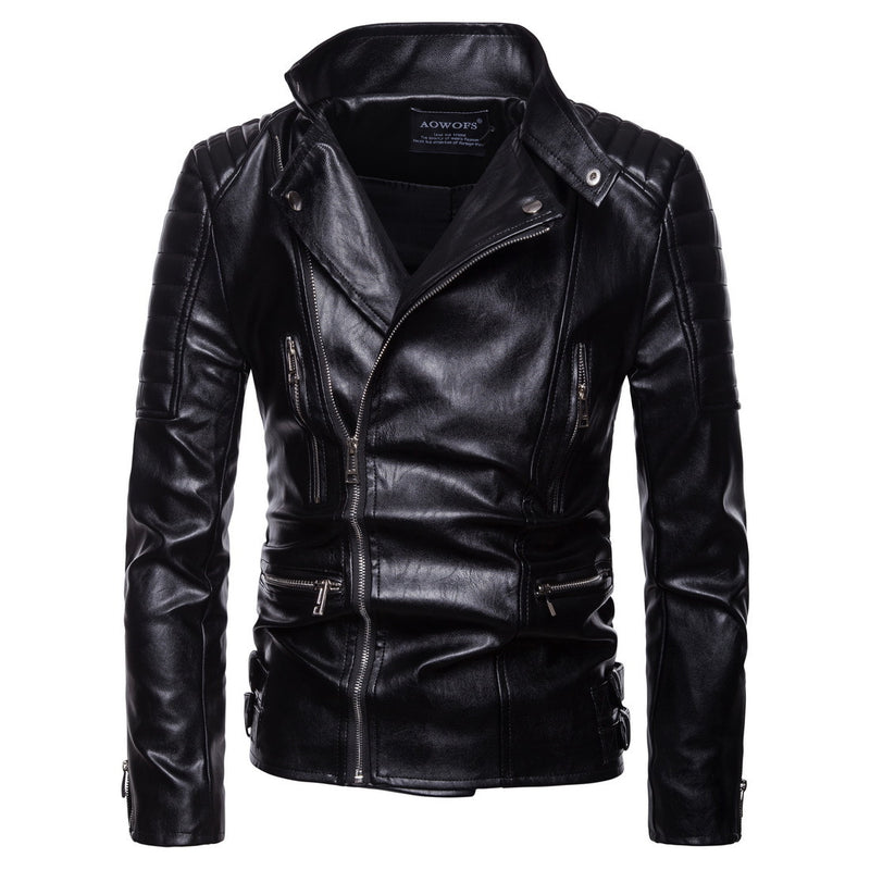 Lapel Zip Cardigan Fitted Leather Jacket