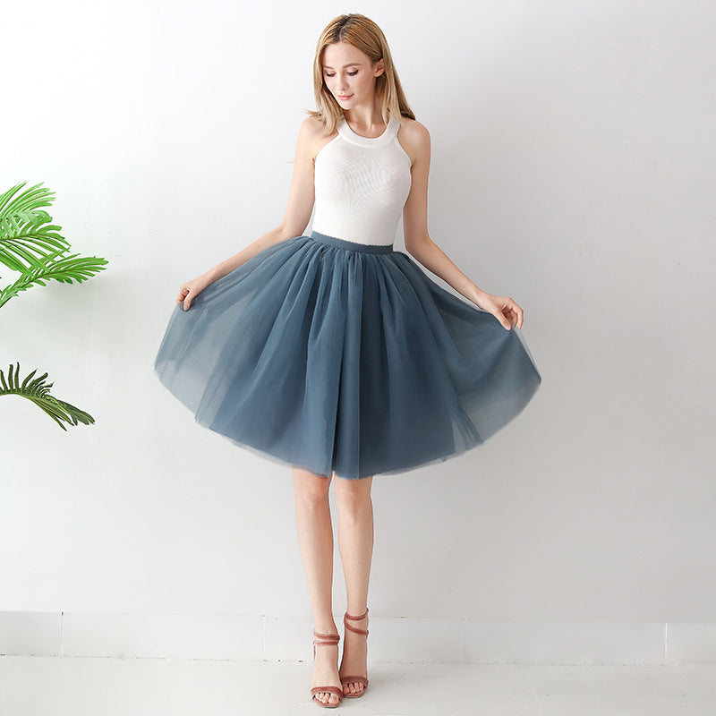 Puff Skirt Pleated Mesh Skirt