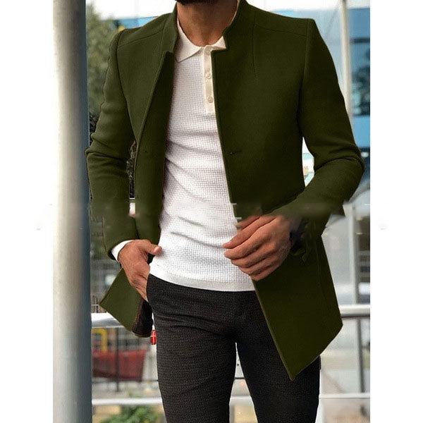 Fall New Trend Men's Solid Color Slim Woolen Coat