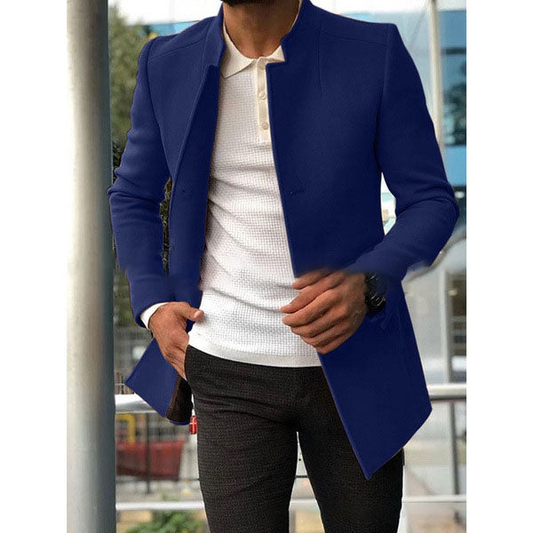 Fall New Trend Men's Solid Color Slim Woolen Coat