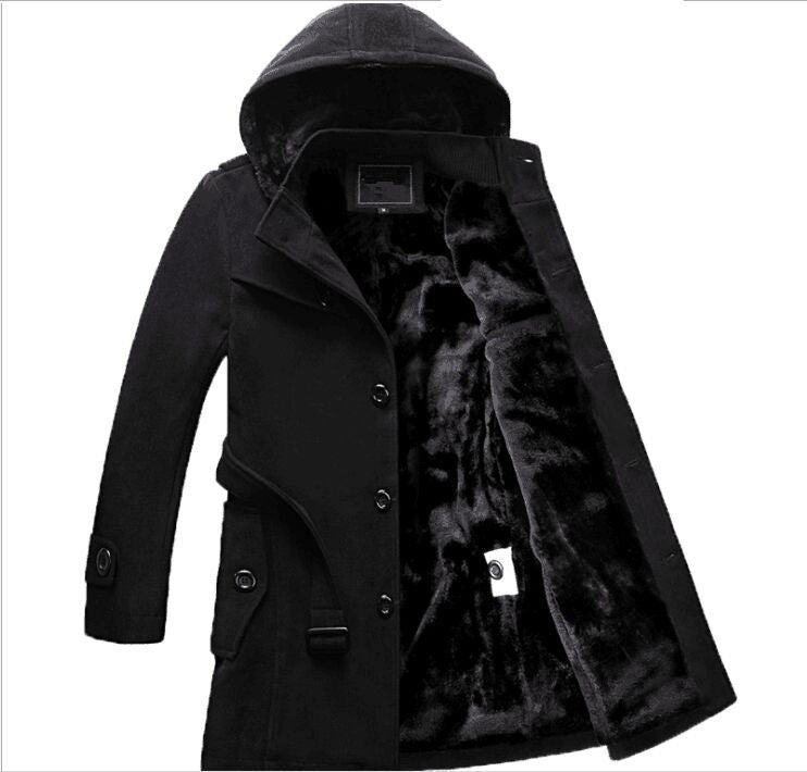 Plush thick mid-length woolen coat