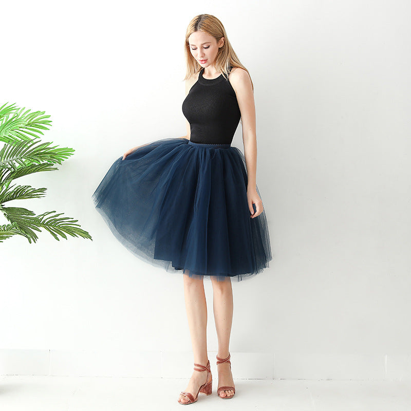 Puff Skirt Pleated Mesh Skirt