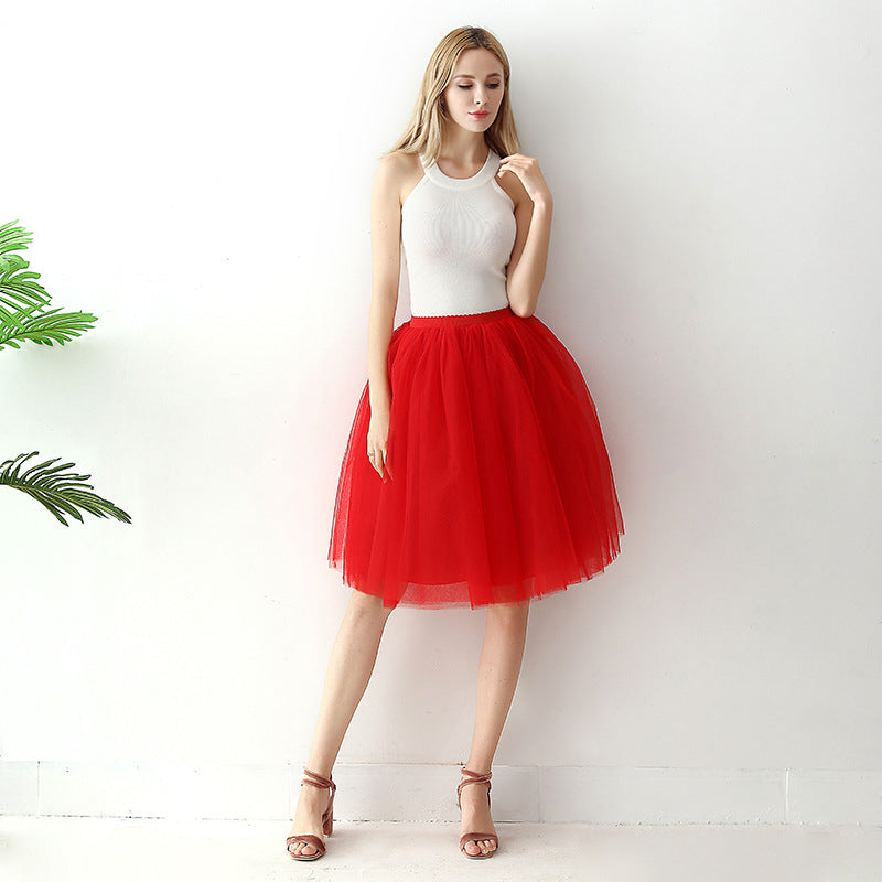 Puff Skirt Pleated Mesh Skirt