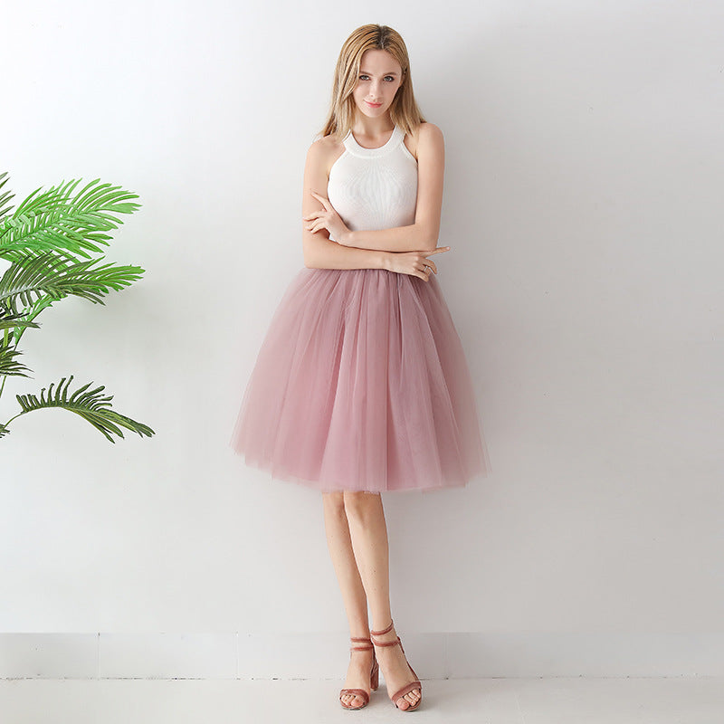 Puff Skirt Pleated Mesh Skirt