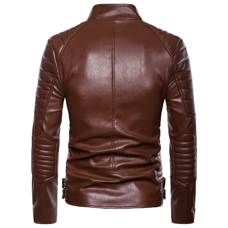 Lapel Zip Cardigan Fitted Leather Jacket