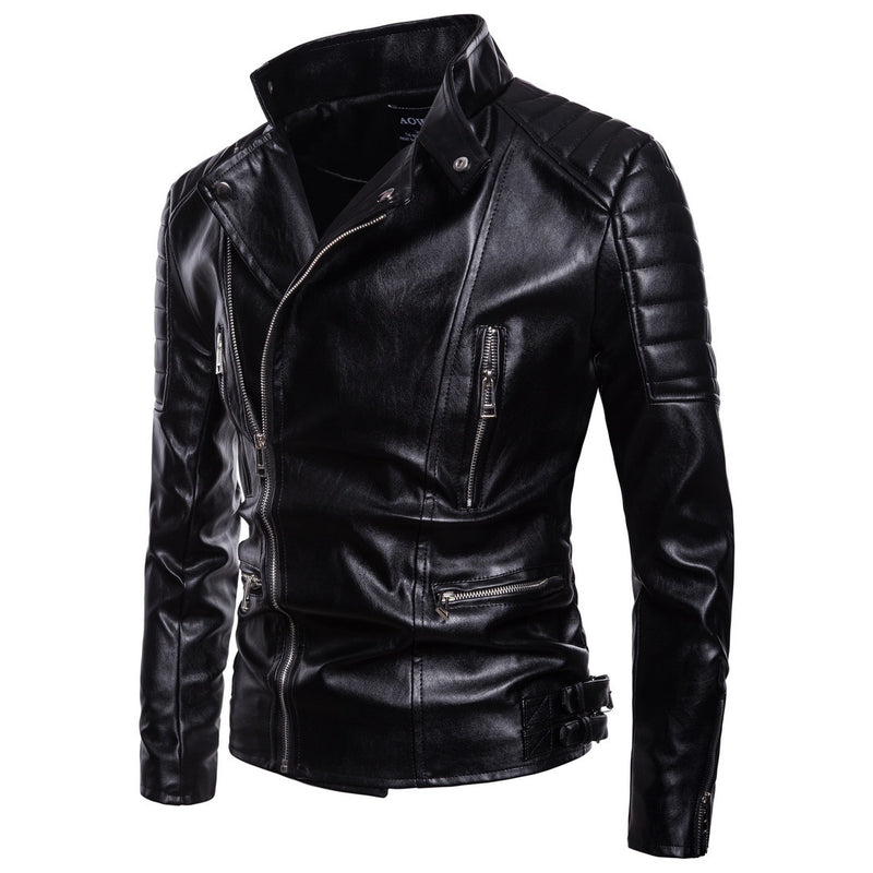 Lapel Zip Cardigan Fitted Leather Jacket