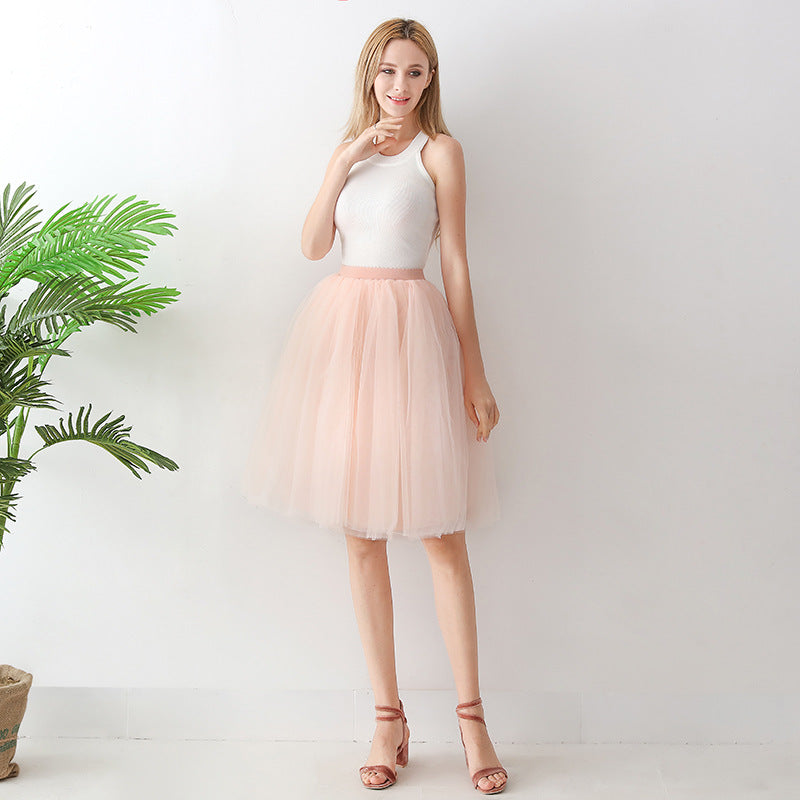 Puff Skirt Pleated Mesh Skirt