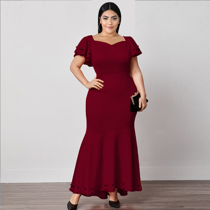 High Waist Plus Size Ruffle Dress Women