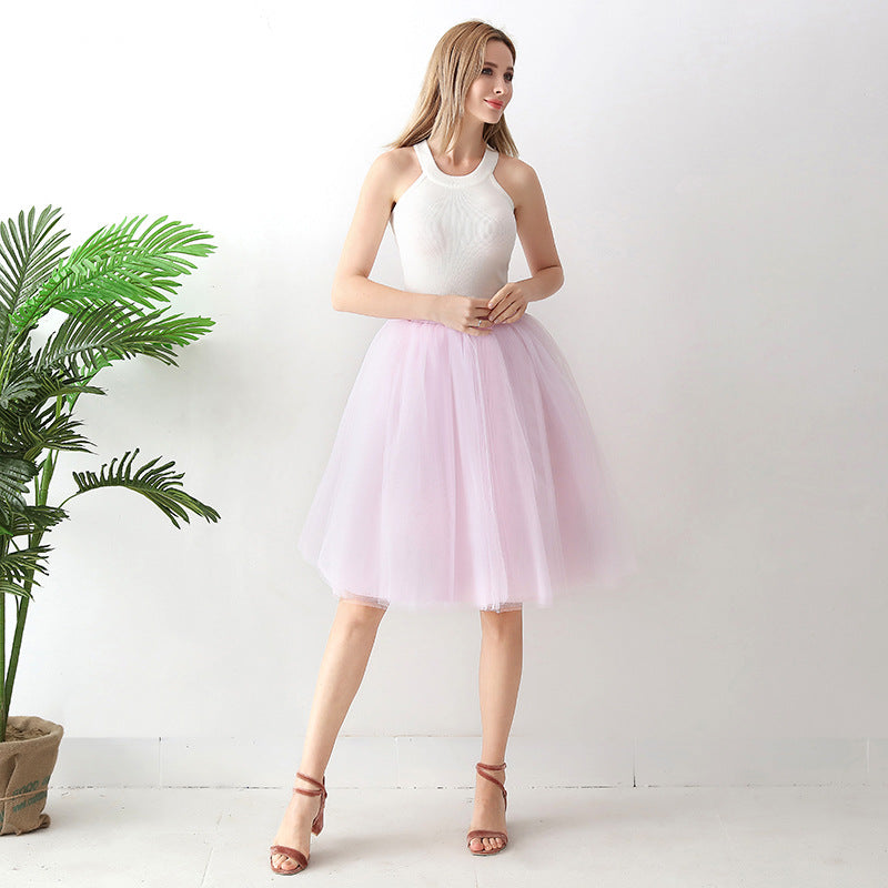 Puff Skirt Pleated Mesh Skirt