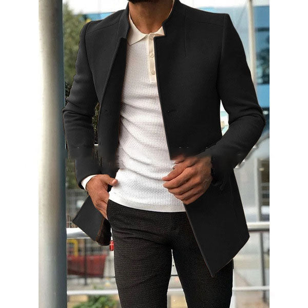 Fall New Trend Men's Solid Color Slim Woolen Coat